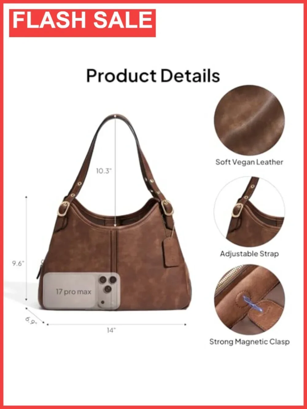 Soft PU Leather Hobo Shoulder Bag Slouchy Vintage Handbag